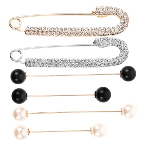 Silberne Brosche, Anstecknadel mit Kristallen, modische Broschennadeln mit Perlen, 6-teiliges Kleidernadel-Set, Schal for Damen, dekorative Kleidungsaccessoires, Kristall-Cardigan-Clips von EQEQE