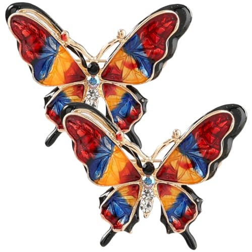 Silberne Brosche, Kristall-Corsage-Anstecknadel, Strass-Schmetterlings-Brosche, 2 Stück Kristall-Schmetterlings-Reversnadel, süße Tier-Brosche, Schmuck(Red) von EQEQE