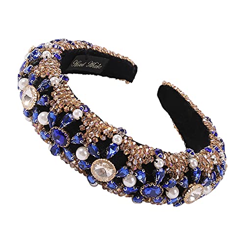 Stirnbänder for Damen, Wunderschönes Catwalk-Stirnband mit farbenfrohen, breiten Kristallen for Frauen, übertriebenes geometrisches Haarband aus Rhonestone-Schwamm, Kopfbedeckung for Frauen(Blue) von EQEQE