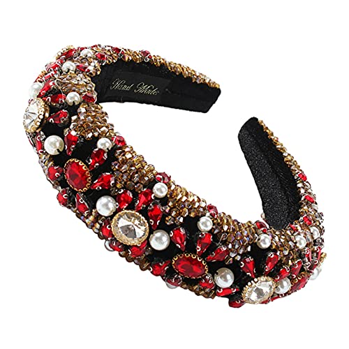 Stirnbänder for Damen, Wunderschönes Catwalk-Stirnband mit farbenfrohen, breiten Kristallen for Frauen, übertriebenes geometrisches Haarband aus Rhonestone-Schwamm, Kopfbedeckung for Frauen(Red) von EQEQE