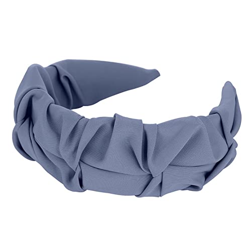 Stirnbänder for Damen, breitkrempiges Haarband mit Falten for Damen, einfarbig, Haarreif, Blau/Grau(Blue Gray) von EQEQE