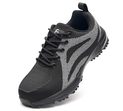 EQFPY Unisex-Erwachsene Arbeitsschuhe - Schwarz - Alle Jahreszeiten - Industrie & Bau - Schnürschuh - Mesh - Moderate Dämpfung - Wandern - Erwachsene (Männer & Frauen) Outdoor Enthusiasten & Sportler von EQFPY