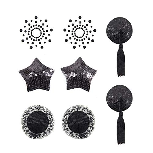 Brustpaste selbstklebend Pasties Pailletten Nippel Cover Aufkleber mit Quaste Dessous Brust Blütenblatt Pasty 4 Styles-schwarz von EQLEF