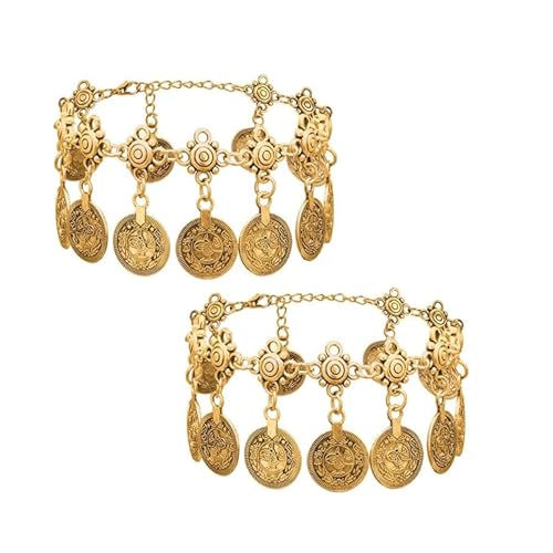 2PCS Frauen Strand Fußkettchen Tribal Ethnische Münze Quaste Zigeuner Fußkettchen Kette Einstellbare Boho Fußkettchen Fuß Kette Schmuck (Kupfer-Gold) von EQLEF