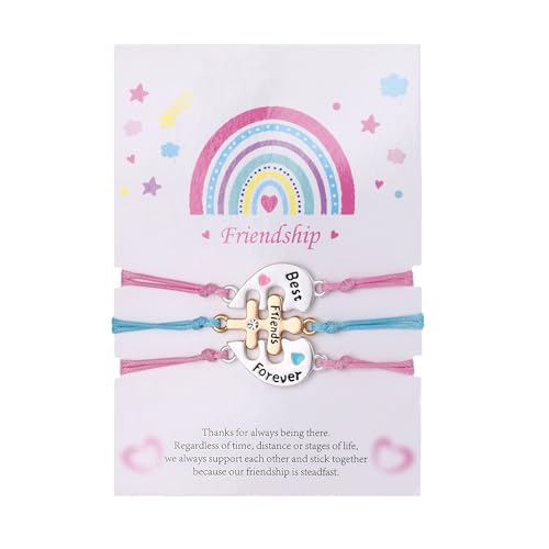 EQLEF BFF Armband Freundschaft für 3 Mädchen, Niedliche und Bunte Verstellbare Beste Freund Herzförmige Passende Armbänder BFF Geschenke mit Strass für Geburtstag Abschluss Schmuck von EQLEF