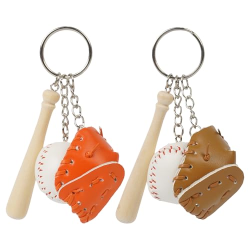 EQLEF Baseball Schlüsselanhänger Mini Holz Baseballschläger PU Leder Baseball Schlüsselanhänger Anhänger (2 Stück) von EQLEF