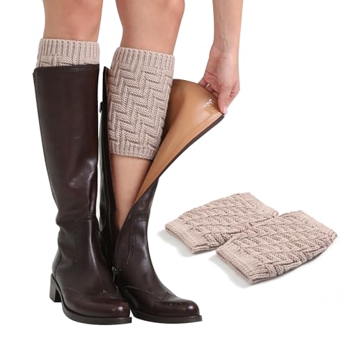 EQLEF Beinwärmer stulpen damen, Häkeln beinstulpen damen Mit geometrischen Mustern Winter Beige beinwärmer stulpen damen kurz Weich winterwarme stiefelstulpen für Mädchen Damen von EQLEF