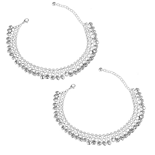 EQLEF Bell Fußkettchen für Frauen Fashion Silber Plated Diamanten Bells Fußkettchen für Frau 2 Stück (Silber) von EQLEF