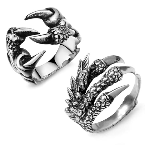 EQLEF Dragon Claw Ring Set, Gothic, verstellbar, Wild, Alondra, offen, Punk, Ring, Geschenk, Cool, Drache, Ring für Männer und Frauen, Stahl, Ohne Stein (C) von EQLEF