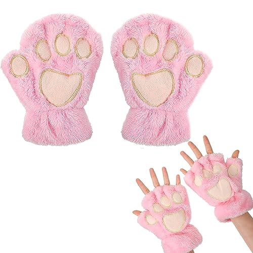 EQLEF Fingerlose Handschuhe Damen, Katzenpfoten Handschuhe Katzenpfote Nette Halbe Handschuhe Warme Winterhandschuhe Krallen Handschuhe Cosplay für Frauen Lady und Teenage Mädchen von EQLEF