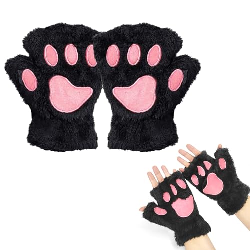 EQLEF Fingerlose Handschuhe Damen, Katzenpfoten Handschuhe Katzenpfote Nette Halbe Handschuhe Warme Winterhandschuhe Krallen Handschuhe Cosplay für Frauen Lady und Teenage Mädchen von EQLEF