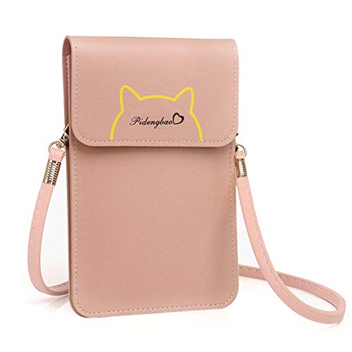 EQLEF Mini umhängetasche, Cute PU-Leder-Handytasche mit Screen Touch Clear Window Crossbody Geldbörse für Telefonschlüssel Geldkarten (Rosa) von EQLEF