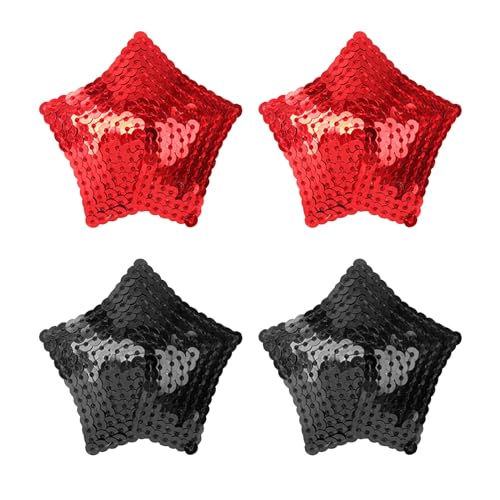 EQLEF Nippelpads Glitzer, 2-Paar Pailletten Brustwarzen Pasties Wiederverwendbare Stern Brust Blütenblätter Glitter Brustwarzen Aufkleber Brust Patch Schwarz und Rot (schwarz und rot in Sternform) von EQLEF