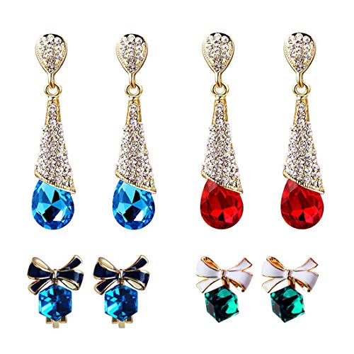 EQLEF Ohrstecker ohrclip kristall, Non Pierced Ohrringe Drop / Cubic Kristall Ohrstecker Clips Bogen für Damen auf Hochzeit und Freizeit Tragen (4 Paar) von EQLEF