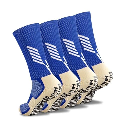 EQLEF Rutschfeste Fußballsocken Kinder, 2 Paar Fussball Socken Jungen Atmungsaktive, Blasenfreie, Bequeme Kompressionssocken mit Gummigriffpunkt zum Laufen, Basketball, Rugby und Wandern, Blau von EQLEF