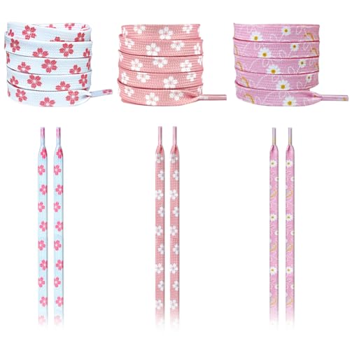 EQLEF Schnürsenkel Pink, 3-Paar Kinderschuhe Schnürsenkel Nette Blume Schnürsenkel Mädchen Rosa Flat Colored Schnürsenkel 120CM für 5-6 Löcher Sportschuhe Freizeitschuhe Canvas Schuhe von EQLEF