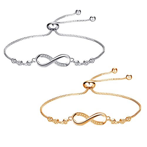 EQLEF Unendlichkeitszeichen Armband für Frauen, 2pcs verstellbare Freundschaft Armbänder Infinity Armband Tochter Armband Liebe Armbänder für Mädchen Geschenke von EQLEF