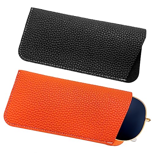 EQLEF Weiches Leder Brillenetui, Premium Portable Glasses Case Litchi Texture Sonnenbrille Travel Organizer Slip-in Brille Soft Cases Sonnenbrille Tasche für Frauen Männer Kinder von EQLEF