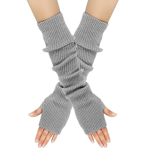 EQLEF Winter Arm Warmers, Armstulpen Gestrickt, Armstulpen Damen Winter Warm Armwärmer Handstulpen Damen Winter Stulpen Arm Lange Handschuhe Ohne Finger für Den Winter (Grau) von EQLEF