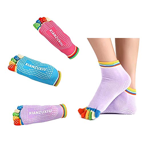 EQLEF Yoga Socken Damen Anti Rutsch Atmungsaktiv Pilates Socken Zehensocken Weich Sportsocken für Tanz(3 Paare) (M) von EQLEF