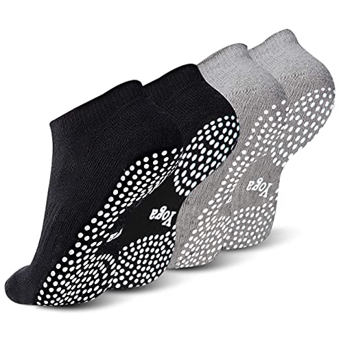 EQLEF Yoga Socken Zehensocken Herren rutschfeste Grip Socken Schwarz und Grau Baumwollsocken für Pilates Yoga Dance Hospital Home Balance-2 Paare(M) von EQLEF