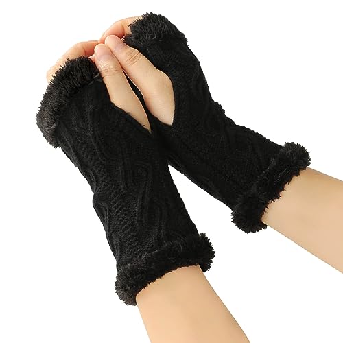 Fingerlose handschuhe damen, Gestrickte Handgelenkwärmer Fingerlose Handschuhe Stretch Winter Arm Warmers Mit Daumenloch Mädchen Thermische Handschuhe Für Indoor Freizeit Arbeit Outdoor Aktivitäten von EQLEF