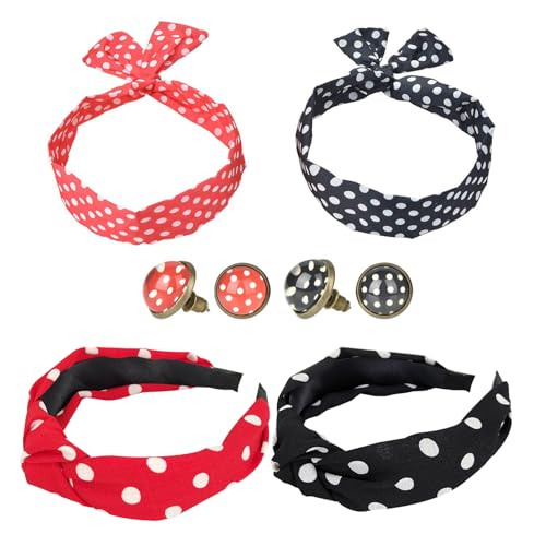 Knoten-Stirnband niedlich Polka Dot, Haarband stirnband verdrehte Haarbänder und Damen-Ohrstecker für Mädchen und Frauen (Packung mit 6) von EQLEF