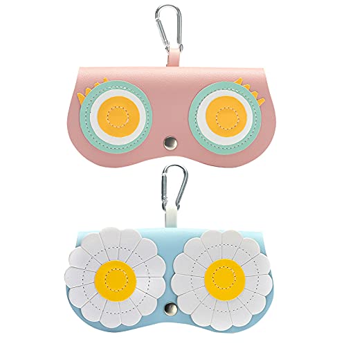 EQLEF Lustige Brillenetui, Tragbare Sonnenbrillenetui Cute Travel Eyeglasses Protector Hängetasche mit Knopf für Frauen 2St, Weich, Pink, Blau, Polyvinylchlorid, Retro, Brillenetui von EQLEF