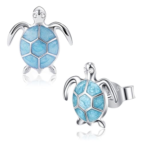 Ohrringe Schildkröte, 925 Sterling Silber Ohrstecker Süße Tierohrstecker Schmuck Blau für Frauen Mädchen (Ohrring) von EQLEF