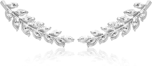 Ohrstecker climber ohrringe, Crawler Ohrringe für Frauen Blatt Cluster Ohrringe Silber Curve Stud Ohrringe für Damen und Mädchen (Packung 2) von EQLEF
