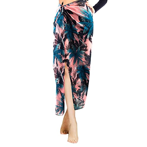 Strandtuch Damen Chiffon, Long Beach Wrap Coconut Tree Printed Bikini Sarong Wrap Chiffon Bikini Coverup Rock Schwimmen für Reise Schwimmen Sommer Urlaub Strand Pool von EQLEF