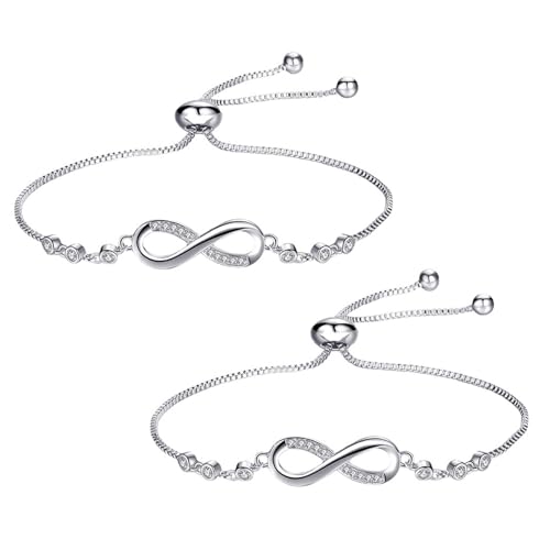 EQLEF Unendlichkeitszeichen Armband für Frauen, 2pcs verstellbare Sliver Freundschaft Armbänder Infinity Armband Tochter Armband Liebe Armbänder für Mädchen Geschenke von EQLEF