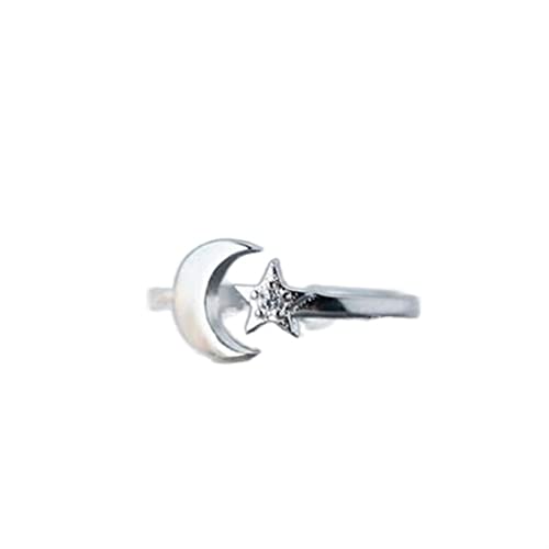 EQQHJL Ringe, Damenringe aus 925er Silber, Statement-Ringe, Geschenke, zierlicher S925-Silber-einfacher, modischer Stern- und Mond-Mikro-Intarsienring for Geburtstag for Frauen von EQQHJL