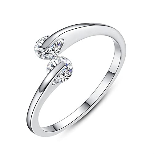 EQQHJL Ringe, Damenringe aus 925er Silber, Statement-Ringe, modisch, trendig, zierlicher 925er-Silberring, doppelter Diamant-Paarring, Hochzeit for Mädchen von EQQHJL