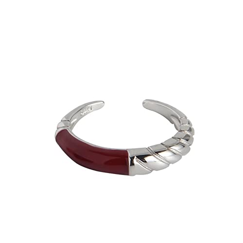 Ringe, Damenringe aus 925er Silber, Statement-Ringe, modisch, zarte Geschenke, schlicht, 925er Silber, geometrische Ringöffnung, kann angepasst werden, Party for Mama ( Color : Red_Adjustable opening von EQQHJL