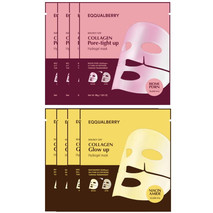 EQQUALBERRY - Collagen Hydrogel Pore-Tight Up Hydrogel Mask (4ea) X Collagen Glow Up Hydrogel Mask (4ea) Set von EQQUALBERRY