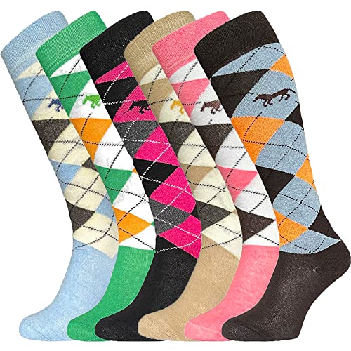 Reitsocken für Damen und Mädchen, kniehoch, Argyle-Diamant, Größe 37-41, rose von EQUESTRIAN SOCKS