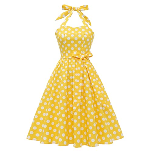 1950er Kleider Damen, Abendkleid Damen Vintage Cocktailkleid Ärmellos Neckholder 50er Jahre Outfit Polka Dots Retro Rockabilly Swing Kleid A Linie Knielang Hochzeit Festlich Ballkleid von EQWIGKEIT