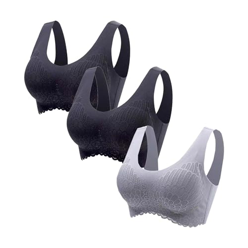 Bustier Damen, 3er Pack BH Damen Ohne Bügel Push Up Große Brüste Klassische Bequem Starker Halt Bügelloser Bustier Gepolstert Seamless Soft Bra Buegel T Shirt V-Ausschnitt Bralette von EQWIGKEIT