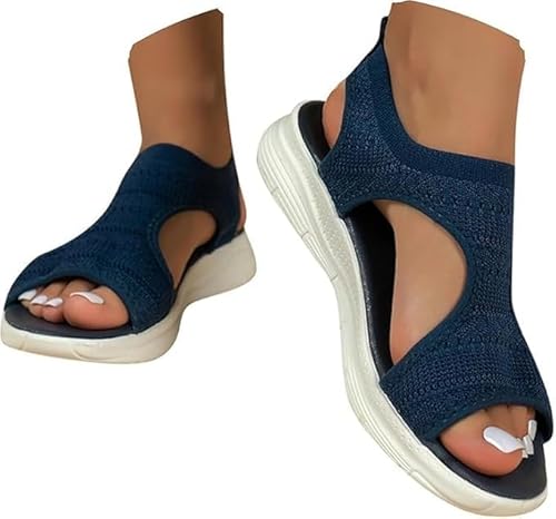 EQWIGKEIT Damen Sandalen Sommer Mesh Orthopädische Schuhe Bequem Waschbare Slingback Orthopädische Slide Sport Sommerschuhe mit Weiche Fussbett Outdoor Wassersandalen Casual Strick Plateau Sandalen von EQWIGKEIT