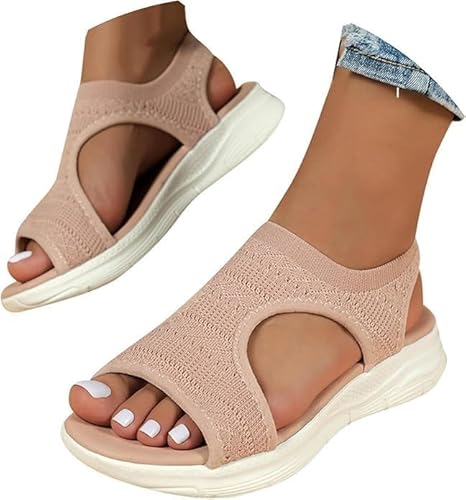 EQWIGKEIT Damen Sandalen Sommer Mesh Orthopädische Schuhe Bequem Waschbare Slingback Orthopädische Slide Sport Sandalen mit Weiche Fussbett Outdoor Wassersandalen Casual Strick Sommerschuhe von EQWIGKEIT
