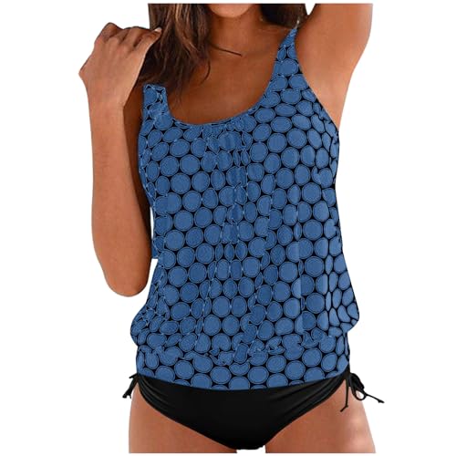 EQWIGKEIT Tankini Damen Bauchweg Push Up Bademode Drucken Zweiteiler Schwimmanzug Große Größen Oberteil Mit Badeshorts Hoher Taille Strandmode von EQWIGKEIT