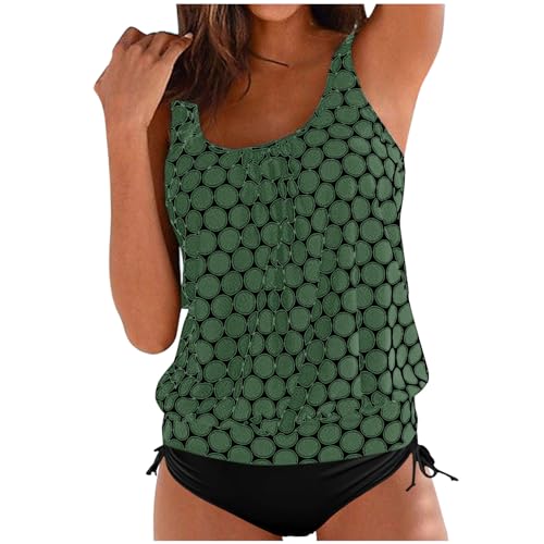 EQWIGKEIT Tankini Damen Bauchweg Push Up Bademode Drucken Zweiteiler Schwimmanzug Große Größen Oberteil Mit Badeshorts Hoher Taille Strandmode von EQWIGKEIT