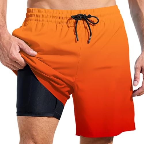 EQWIGKEIT Badehose Herren 4XL, Badehose Mit Innenhose Herren Elastisch Atmungsaktiv Schwimmhosen mit Tunnelzug Boardshorts Schnelltrocknend Strandshorts Sport Shorts 2 In 1 Bademode Kurz Badeshorts von EQWIGKEIT