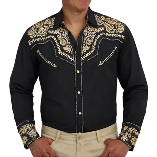 EQWIGKEIT Cowboy Hemd Herren, Trachtenhemd Herren Slim Fit Business Langarmhemd Langarm Westernhemd Stehkragen Cowboy Hemd Mit Stickerei Oktoberfest Freizeithemd Button Down Trachtenhemden Cowboyhemd von EQWIGKEIT