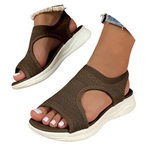 EQWIGKEIT Damen Sandalen Sommer Mesh Orthopädische Schuhe Bequem Waschbare Slingback Slide Sport mit Weiche Fussbett Outdoor Wassersandalen Casual Strick Plateau Sandalen von EQWIGKEIT