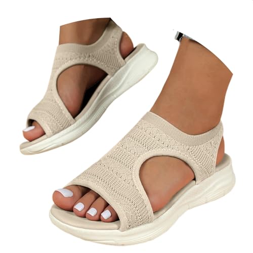 EQWIGKEIT Damen Sandalen Sommer Mesh Orthopädische Schuhe Bequem Waschbare Slingback Orthopädische Slide Sport Sandalen mit Weiche Fussbett Outdoor Wassersandalen Casual Strick Sommerschuhe von EQWIGKEIT