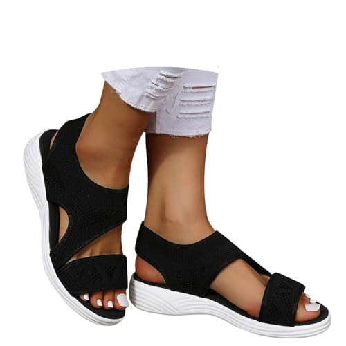 EQWIGKEIT Damen Sandalen Sommer Mesh Orthopädische Schuhe Bequem Waschbare Slingback Slide Sport mit Weiche Fussbett Outdoor Wassersandalen Casual Strick Plateau Sandalen von EQWIGKEIT