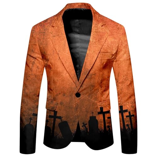 EQWIGKEIT Halloween Kostüm Herren Lässig Blazer EIN-Knopf Slim Fit Anzugjacke Freizeit Drucken Sakko Langarm Herrenjacke Elegant Jacken Festival Mantel Freizeitanzug von EQWIGKEIT