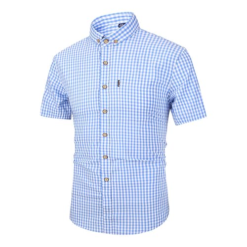 EQWIGKEIT Hemd Herren Kurzarm, Hemd Herren Kurzarm Button Down Kariertes Festival Herrenhemden Business Karohemd Regular Fit Freizeithemd Kent-Kragen Casual Trachtenhemd Oktoberfest von EQWIGKEIT